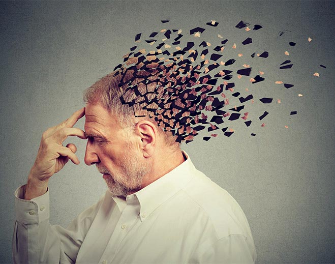 Head dissolving into fragments illustration