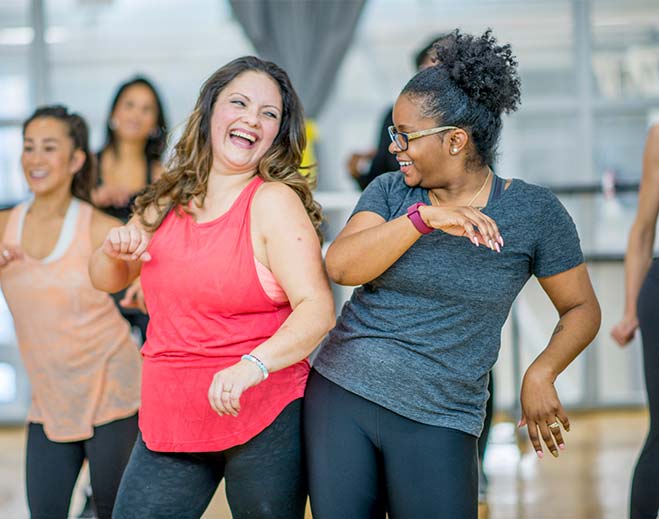 Group dancing together in fitness class