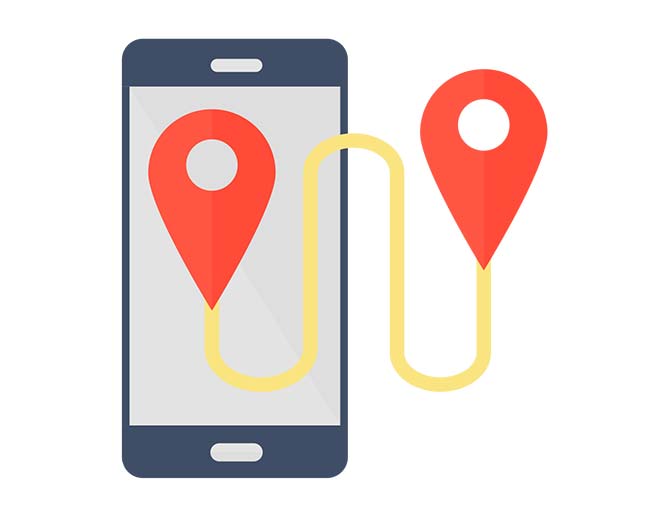 Map navigation route on smartphone screen